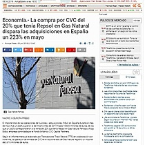 La compra por CVC del 20% que tena Repsol en Gas Natural dispara las adquisiciones en Espaa un 223% en mayo